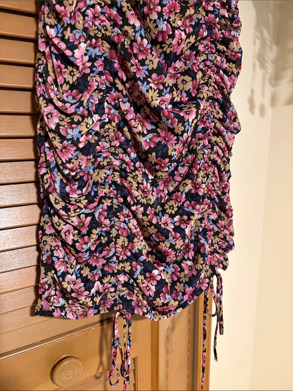 Floral Pink and Black Spaghetti-Strap Women's Dress - Picture 3 of 7